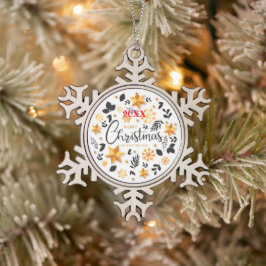 Frohe Weihnachtsfamilie und erste Schneeflocken Zinn-Ornament