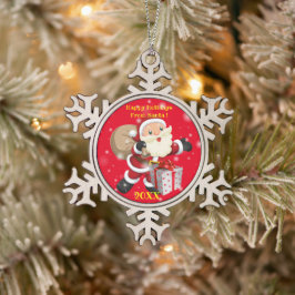 Frohe Weihnachtsfamilie und erste Schneeflocken Zinn-Ornament