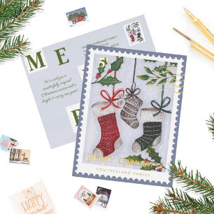 Frohe Weihnachtsfamilien Strümpfe Postage Briefmar Folien Feiertagspostkarte