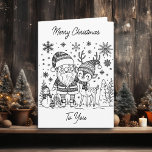 Frohe Weihnachtsfarbe Me | Santa und Reindeer Karte<br><div class="desc">Weihnachtskarte mit Farbseiten. Farbseiten sind ein Weihnachtsmann und Rentiere mit Schneemann und Schneeflocken vorne. Im Inneren gibt es eine niedliche Kerze,  Heilige und Beeren.</div>