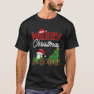 Frohe Weihnachtsfarm Traktor Tree Buffalo Kariert  T-Shirt