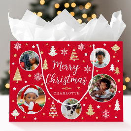 Frohe Weihnachtsfeier Bäume Foto Name Red Große Geschenktüte