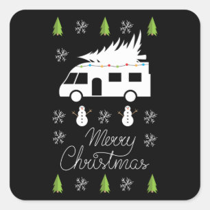 Frohe Weihnachtsfeier Camper Motorhome Geschenk Quadratischer Aufkleber