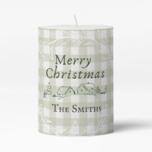 Frohe Weihnachtsfeier Candle - Green Gingham