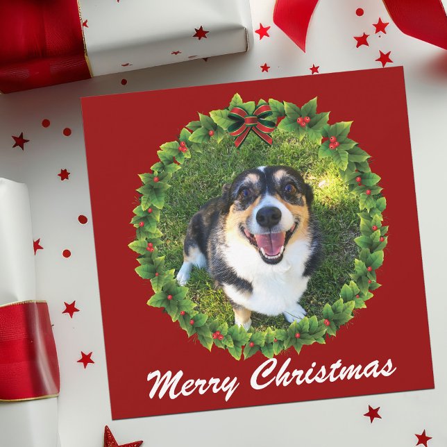 Frohe Weihnachtsfeier Custom Dog Foto Feiertagskarte (Von Creator hochgeladen)
