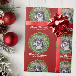 Frohe Weihnachtsfeier Custom Dog Foto Red Geschenkpapier