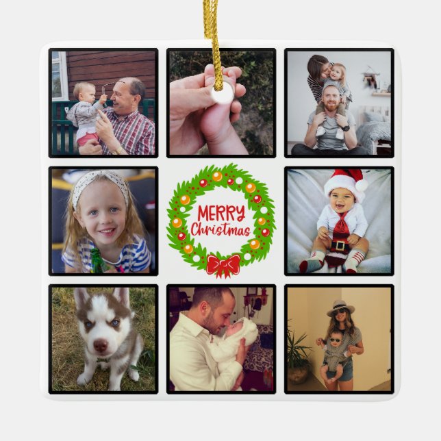Frohe Weihnachtsfeier Custom Foto Collage Keramikornament (Vorderseite)