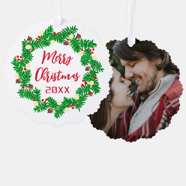 Frohe Weihnachtsfeier Custom Foto Ornament Karte (Vorderseite/Rückseite)
