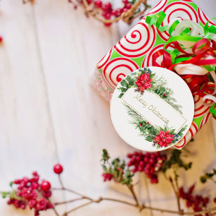 Frohe Weihnachtsfeier Gerahmter Winter Roter Gruß Runder Aufkleber