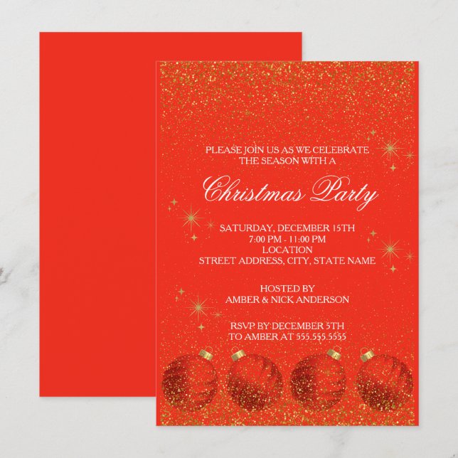 Frohe Weihnachtsfeier Glitter Einladung (Vorne/Hinten)