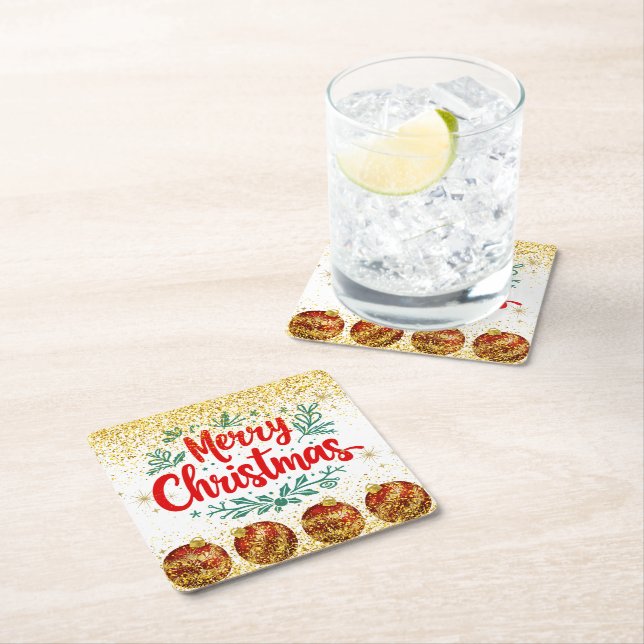 Frohe Weihnachtsfeier Glitter Rechteckiger Pappuntersetzer (Vor Ort)