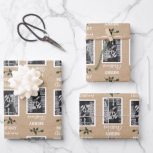 Frohe Weihnachtsfeier - individuelles Foto - Kraft Geschenkpapier Set