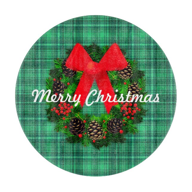 Frohe Weihnachtsfeier Kariert Retro Holiday Round Schneidebrett (Vorderseite)