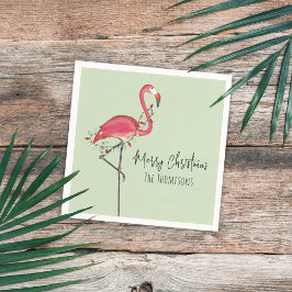Frohe Weihnachtsfeier Lights Pink Flamingo Serviette