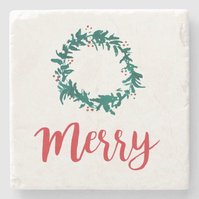Frohe Weihnachtsfeier mit Berries Dekoration Steinuntersetzer (Vorderseite)