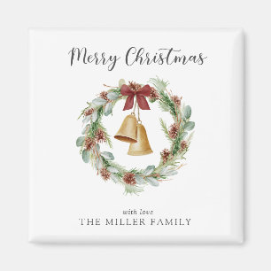 Frohe Weihnachtsfeier mit goldenen Glocken Magnet