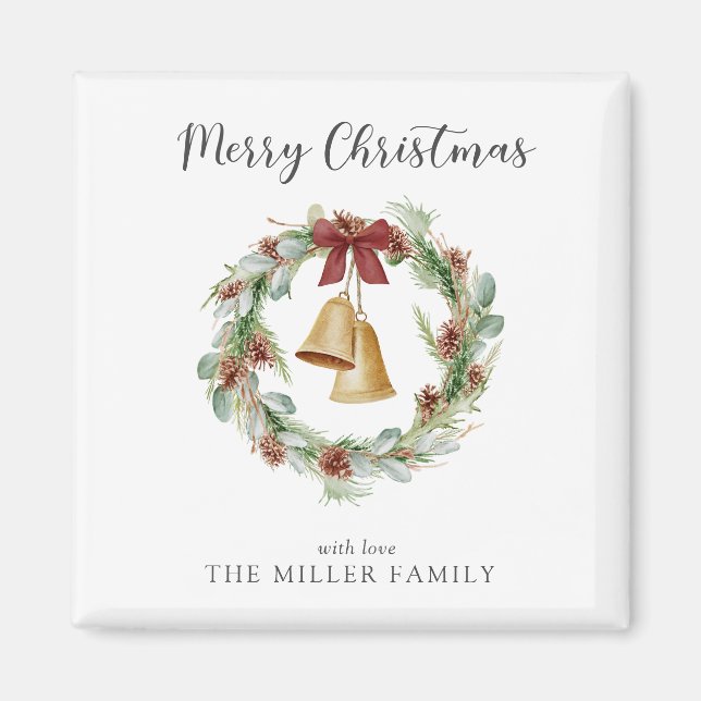 Frohe Weihnachtsfeier mit goldenen Glocken Magnet (Vorne)