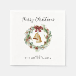 Frohe Weihnachtsfeier mit goldenen Glocken Serviette