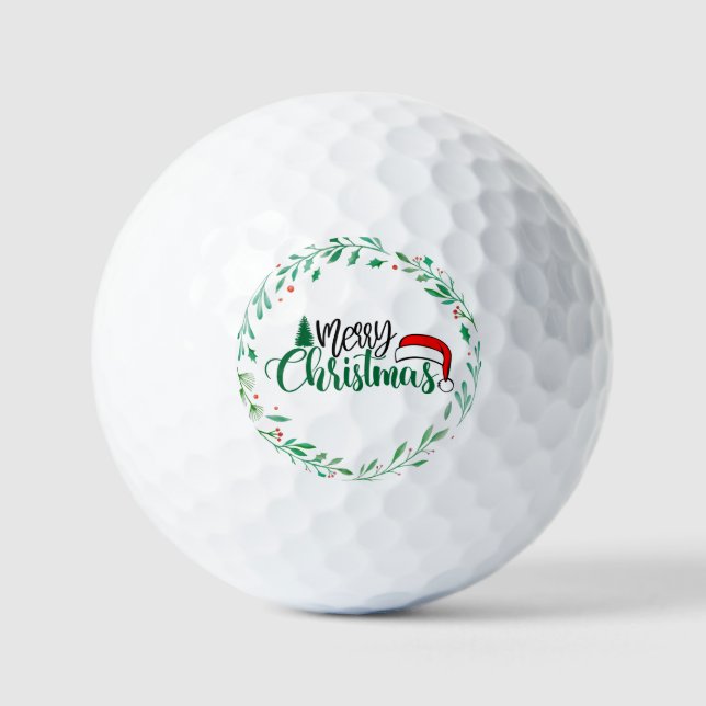 Frohe Weihnachtsfeier mit Weihnachtsmannmütze X'ma Golfball (Vorderseite)