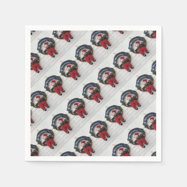 Frohe Weihnachtsfeier Niedlich Teddy Bären Muster Serviette (Vorderseite)