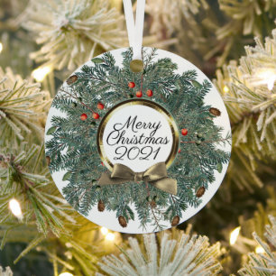 Frohe Weihnachtsfeier Personalisiert Vintages Gold Ornament Aus Metall