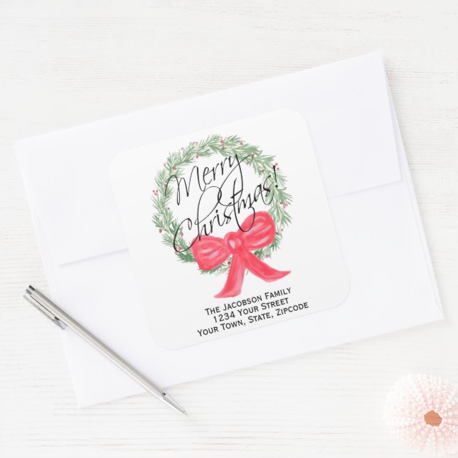 Frohe Weihnachtsfeier Rücksendeadresse oder Gesche Quadratischer Aufkleber (Umschlag)