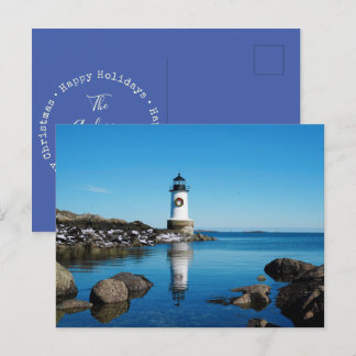 Frohe Weihnachtsfeier Salem Lighthouse Feiertagspostkarte
