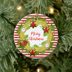 Frohe Weihnachtsfeier & Streifen Keramik Ornament