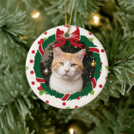 Frohe Weihnachtsfeier und Holly Custom Pet Foto Keramik Ornament