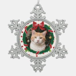 Frohe Weihnachtsfeier und Holly Custom Pet Foto Schneeflocken Zinn-Ornament