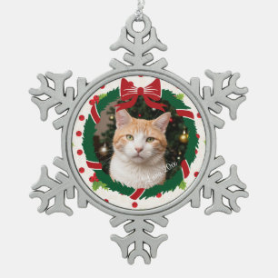 Frohe Weihnachtsfeier und Holly Custom Pet Foto Schneeflocken Zinn-Ornament