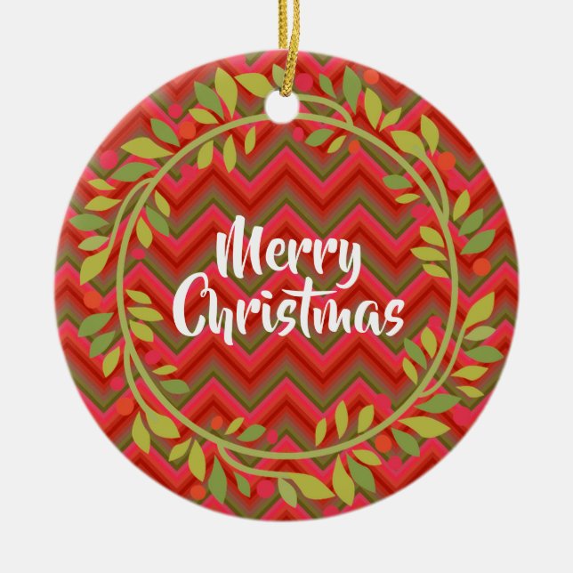 Frohe Weihnachtsfeier und Zickzack Retro Keramik Ornament (Vorne)