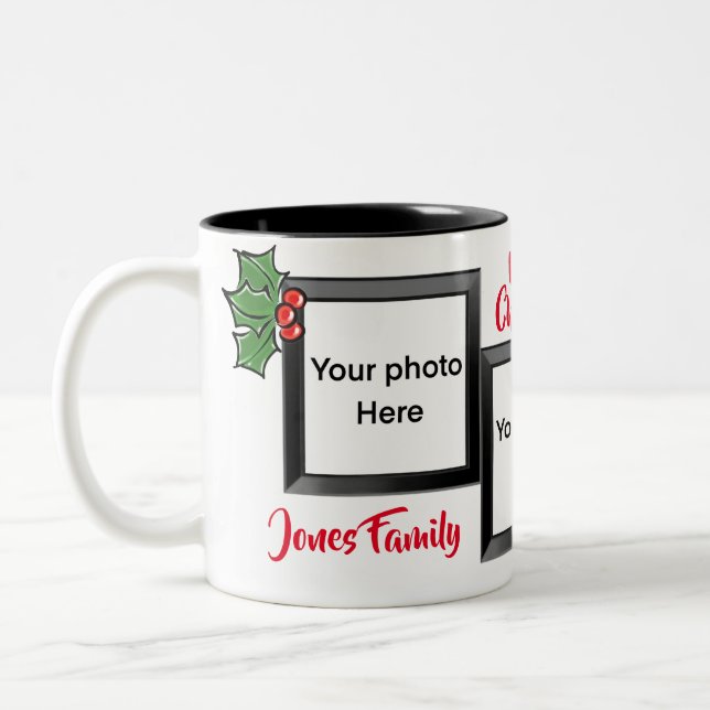 Frohe Weihnachtsfeiertag jubeln Holly Beries Foto Zweifarbige Tasse (Links)