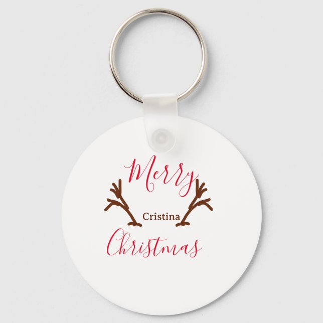 Frohe Weihnachtsfeiertag Rotes Rentierhorn Schlüsselanhänger (Vorderseite)