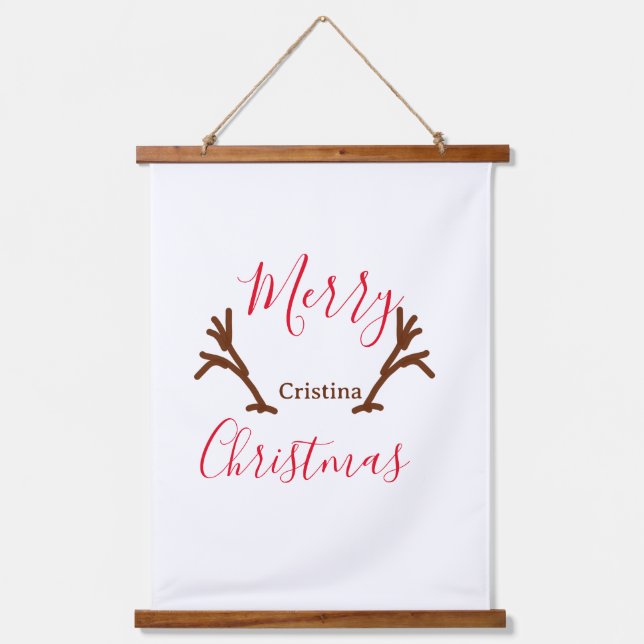 Frohe Weihnachtsfeiertag Rotes Rentierhorn Wandteppich Mit Holzrahmen (Vorderseite)