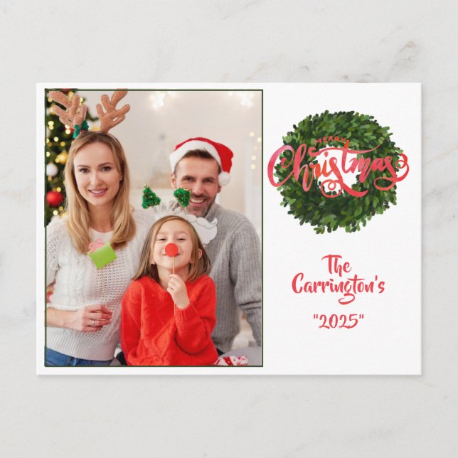 Frohe Weihnachtsfeiertage Foto Boxwood Wreath Postkarte (Vorderseite)