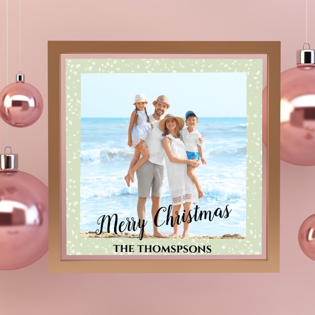 Frohe Weihnachtsfeiertage Foto Grüne Kalligrafie Poster (Merry Christmas calligraphy script whimsical photo poster )