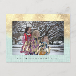 Frohe Weihnachtsfeiertage Gold Hütte Foto Minze Postkarte