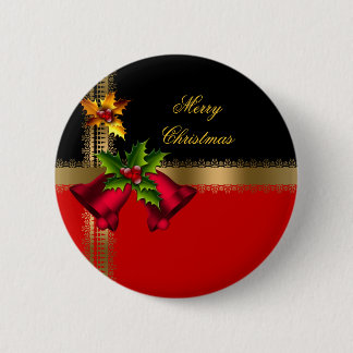 Frohe Weihnachtsfeiertage Red Bells Black Gold Button