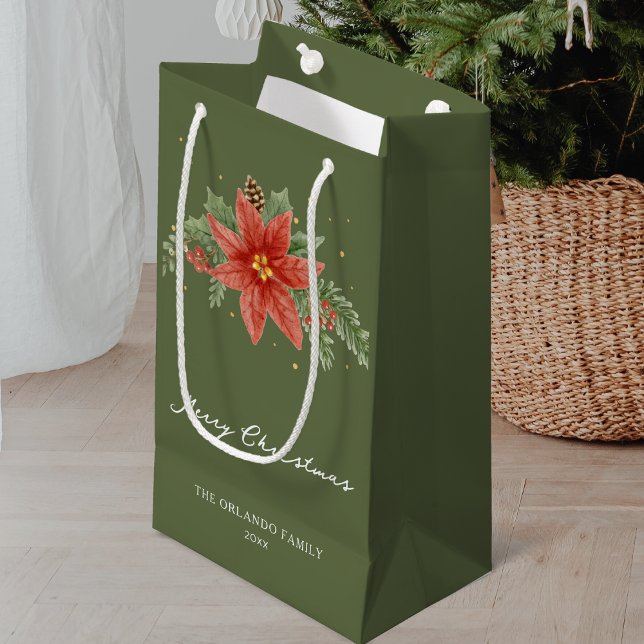 Frohe Weihnachtsfeiertage Red Poinsettia Green Kleine Geschenktüte (Von Creator hochgeladen)