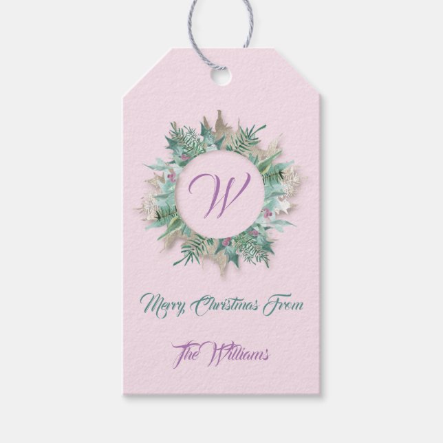 Frohe Weihnachtsfeiertage Rosa Bauch Monogramm Geschenkanhänger (Vorderseite)