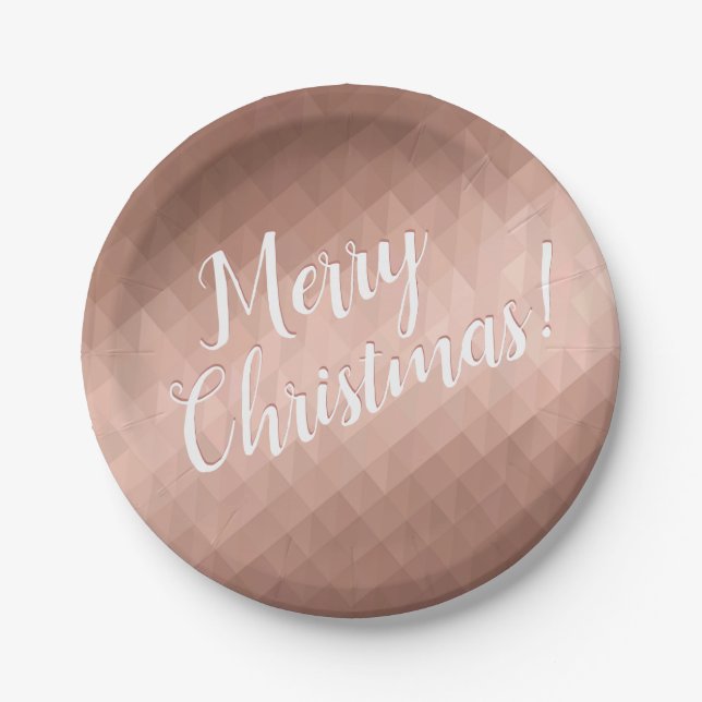 Frohe Weihnachtsfeiertage Rose goldenes Metalldesi Pappteller (Vorderseite)