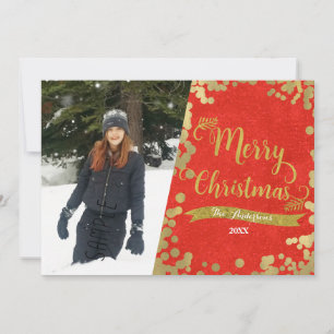 Frohe Weihnachtsfeiertage Rot & Gold Moderner Foto Feiertagskarte