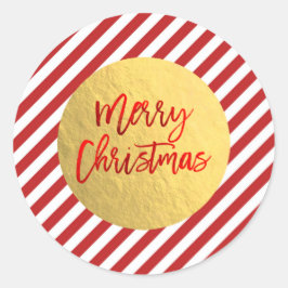 Frohe Weihnachtsfeiertage Rote Streifen Gold Foil Runder Aufkleber