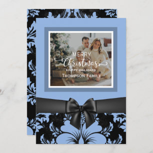 Frohe Weihnachtsfeiertage, schwarzer Bogen, blau Einladung