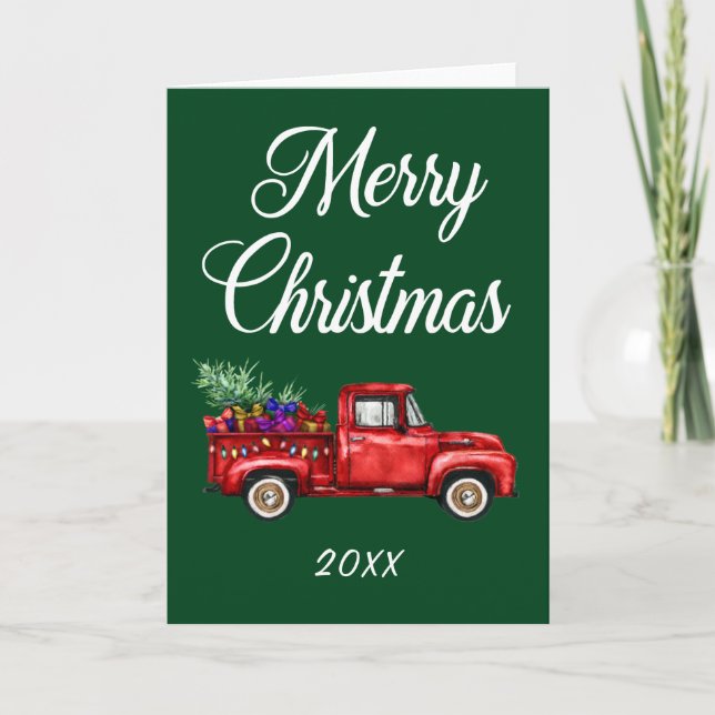 Frohe Weihnachtsfeiertage Vintager Red Truck Tree  Karte (Vorderseite)