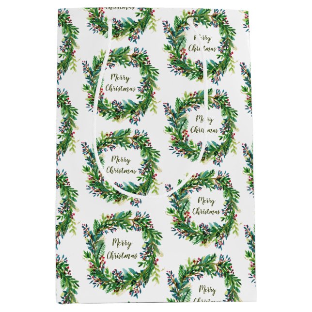 Frohe Weihnachtsfeiertage Wreath Mittlere Geschenktüte (Vorderseite)