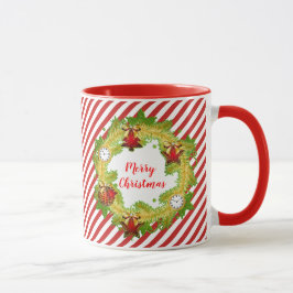 Frohe Weihnachtsfeiertage Wreath Rote Streifen Tasse
