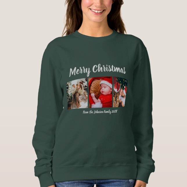 Frohe Weihnachtsfeiertagskalligrafie Text grün Sweatshirt (Vorderseite)