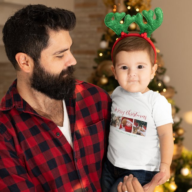 Frohe Weihnachtsfeiertagskalligrafie Text weiß Baby T-shirt (Von Creator hochgeladen)